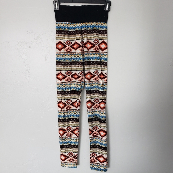 Aztec Printed Leggings One Size OS High Rise Orange Blue Black Gold - Picture 1 of 7
